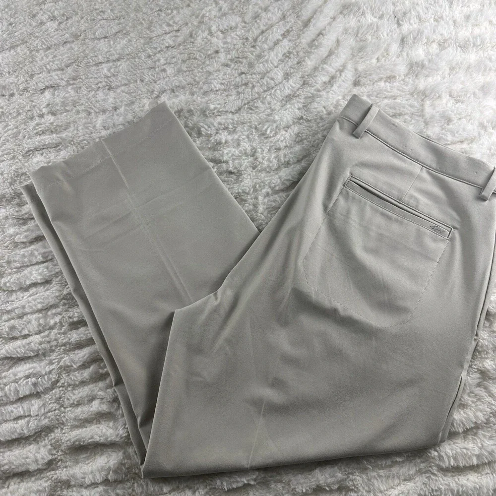 Greg Norman Pants Mens 38X30 Beige‎ Chino Golf Stretch Flat Front Straight Logo
